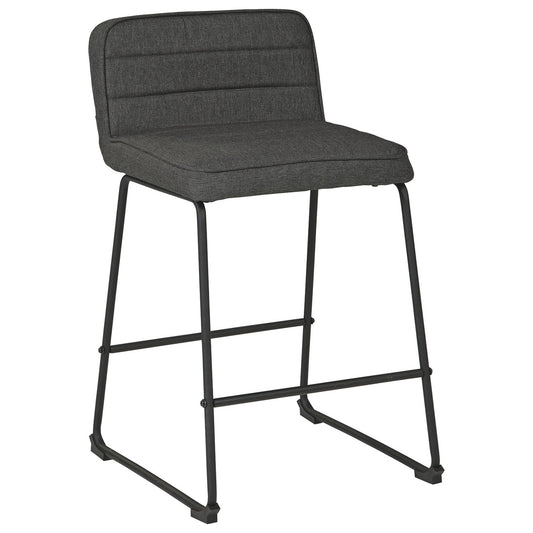 Channel Stitched Low Back Fabric Bar Stool With Sled Base, Set Of 2