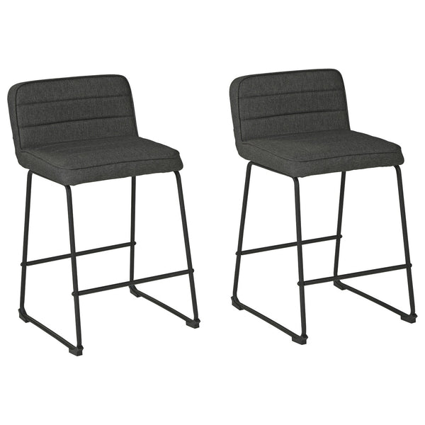 Channel Stitched Low Back Fabric Bar Stool With Sled Base, Set Of 2