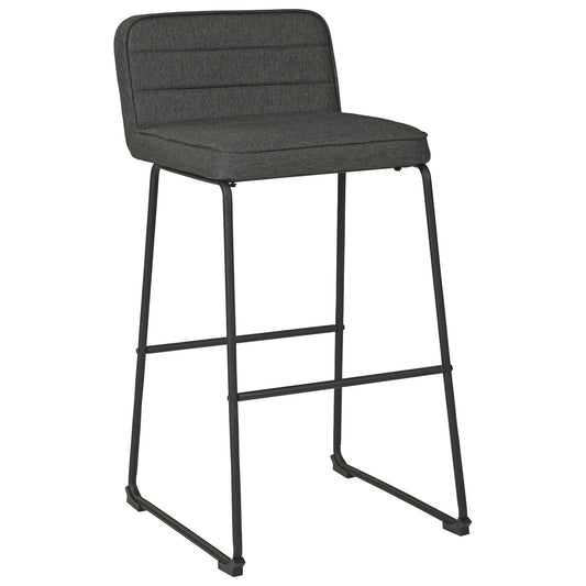 40 Inch Channel Stitched Low Fabric Bar Stool With Sled Base, Set Of 2