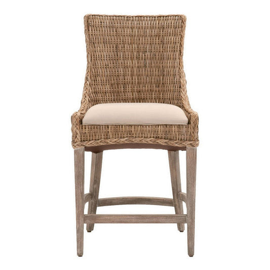 Wicker And Fabric Counter Stool With Wood Frame