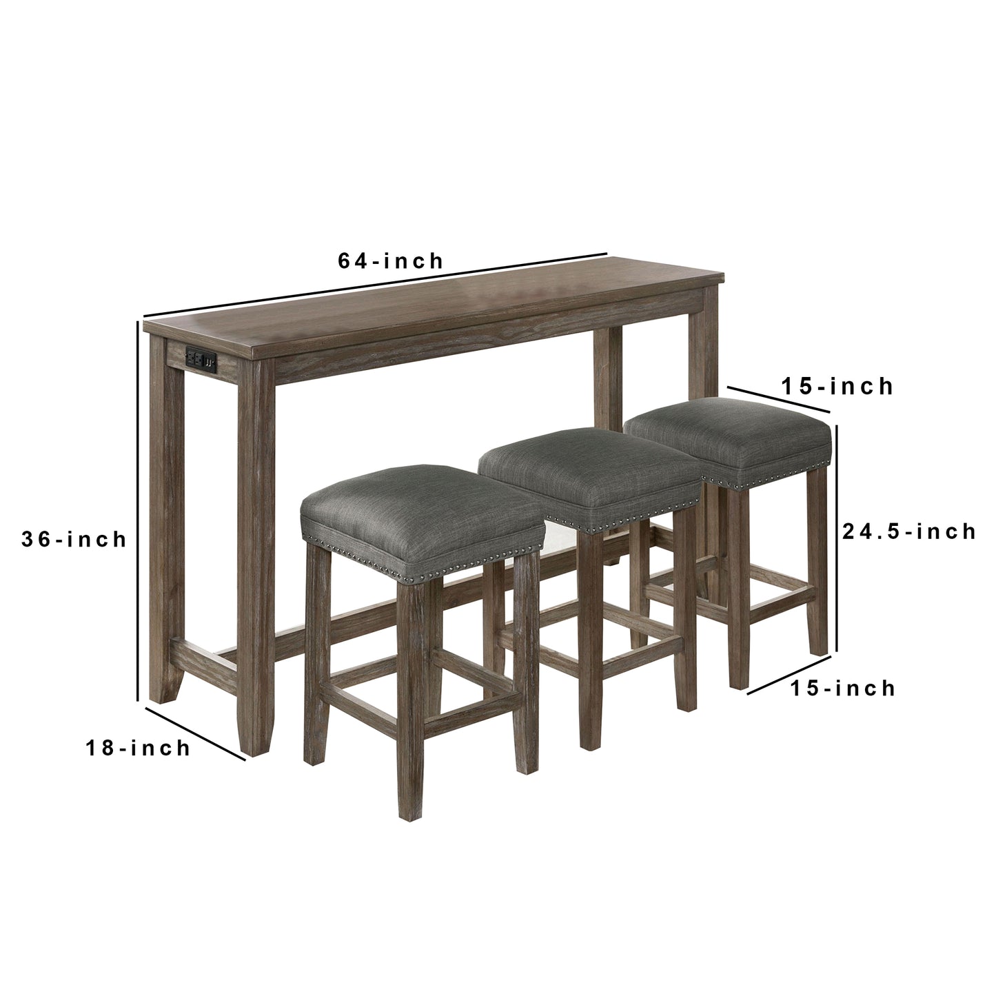 4 Piece Wooden Counter Height Table With Fabric Padded Stool