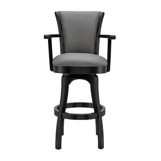 30 Inches Leatherette Swivel Arm Bar Stool with Flared Legs