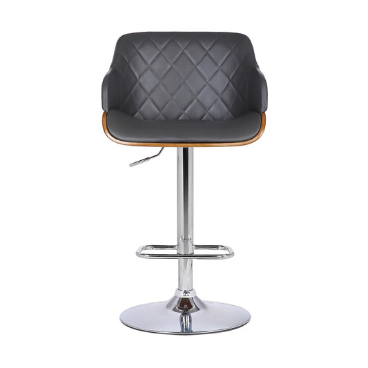 Faux Leather Swivel Adjustable Bar Stool With Metal Base