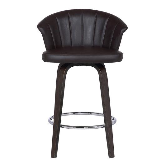 Channel Stitched Faux Leather Bar Stool With Tapered Legs