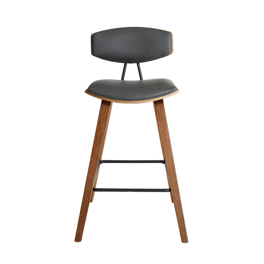 Mid Century Faux Leather Bar Stool With Wooden Backing