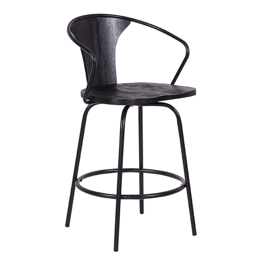 Industrial Metal Frame Bar Stool with Wooden Seat