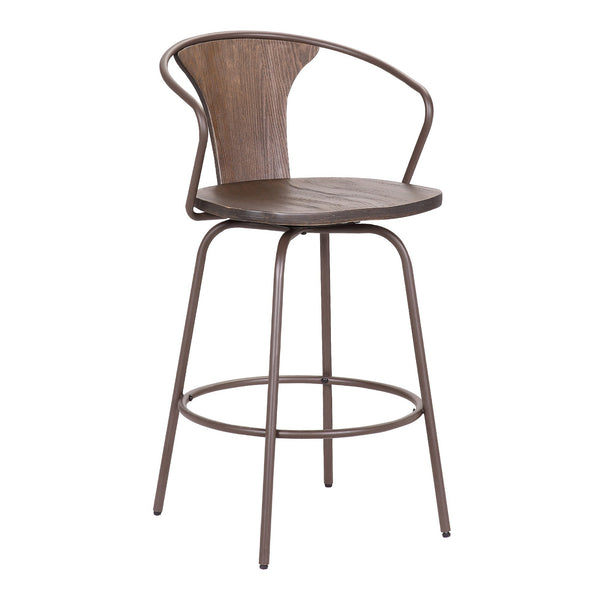Industrial Metal Frame Bar Stool with Wooden Seat