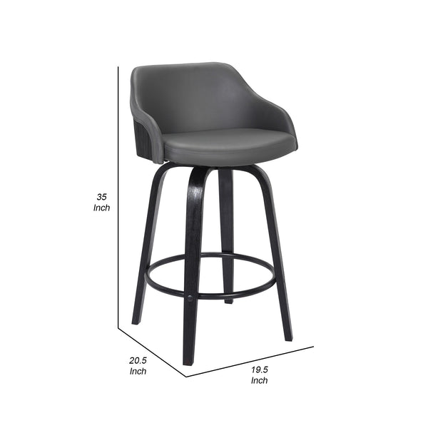 Wooden and Leatherette Swivel Bar Stool