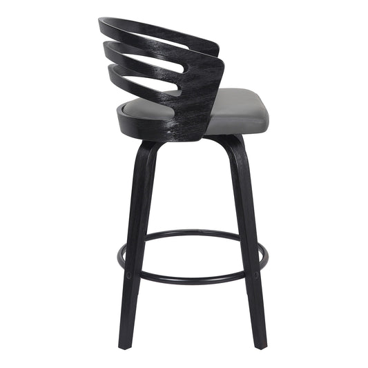 Wooden And Leatherette Swivel Bar Stool