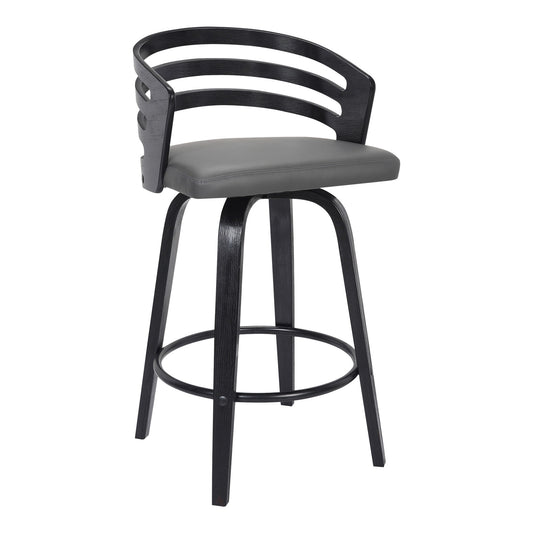 Wooden And Leatherette Swivel Bar Stool