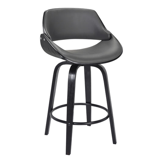 Leatherette And Wooden Swivel Bar Stool