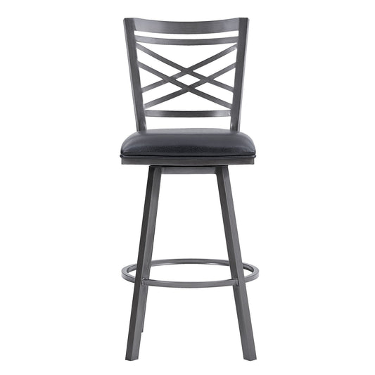 Metal Cross Back Counter Bar Stool With Leatherette Seat