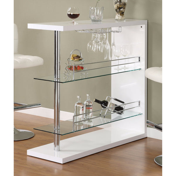 Ravishing Rectangular Bar Table With 2 Shelves And Wine Holder