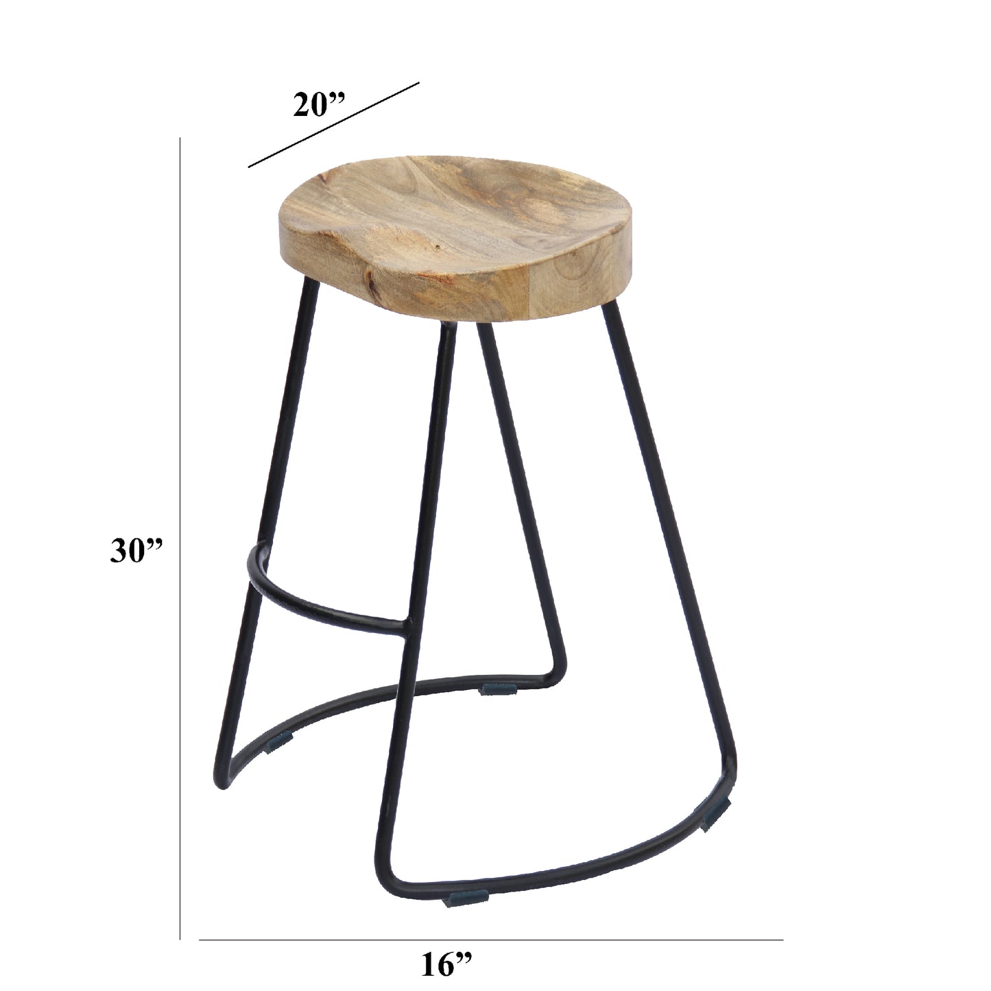 Wooden Saddle Seat Bar Stool With Tubular Metal Base Small, Brown And Black, Set Of 2