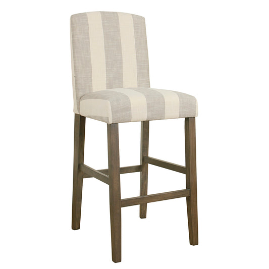 Fabric Upholstered Wooden Bar Stool With Awning Stripe Pattern